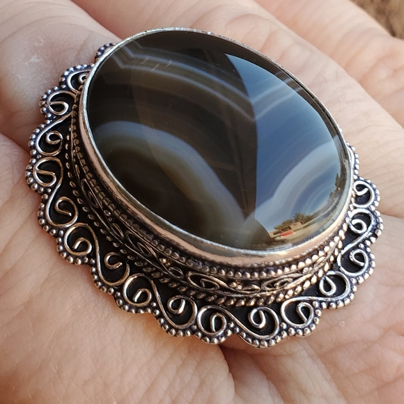 New Botswana Agate Antique Design 925 Silver Statement Ring. - Picture 11 of 15